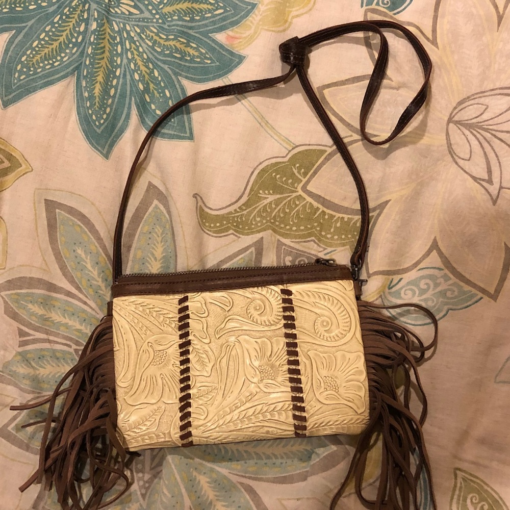 Western fringe genuine leather cross body bag
